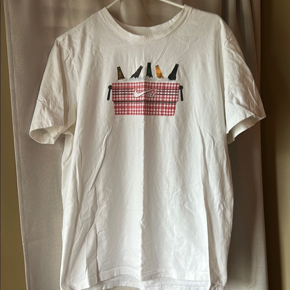 Nike White Tee with Red Checkered Basket Design